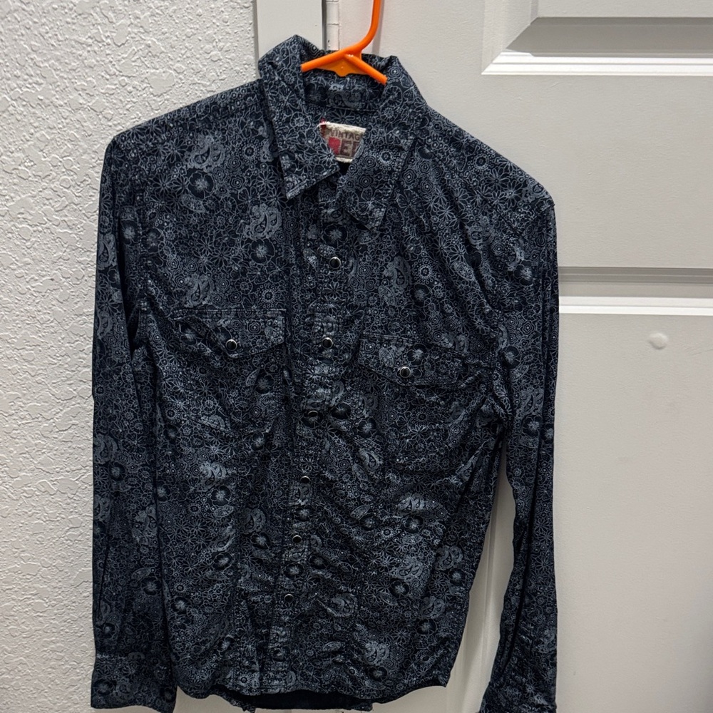 Vintage Navy Patterned Men's Shirt